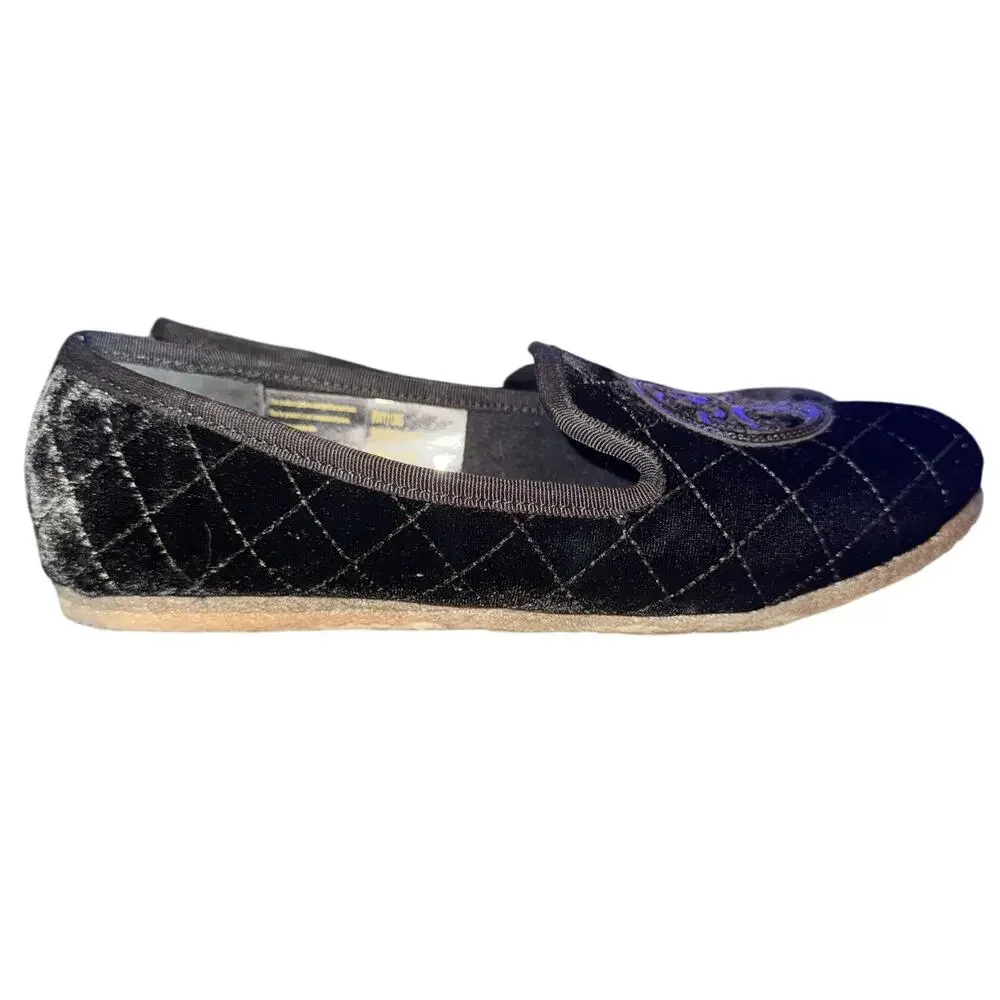Tory Burch Billy 2 Flats Women's Size 8 M Black Crushed Velvet Quilted Shoes